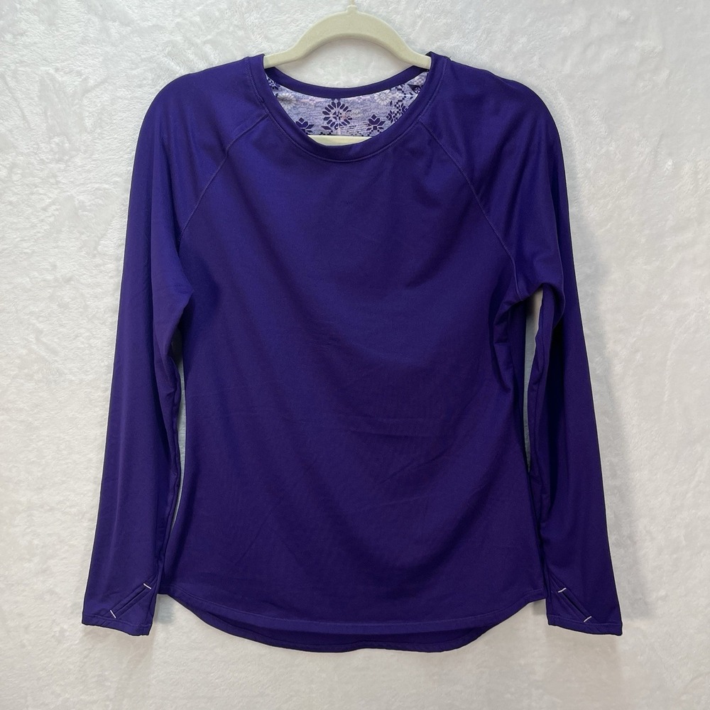 CuddlDuds ClimateRight Long Sleeve Shirt Womens Medium Purple Thumbholes